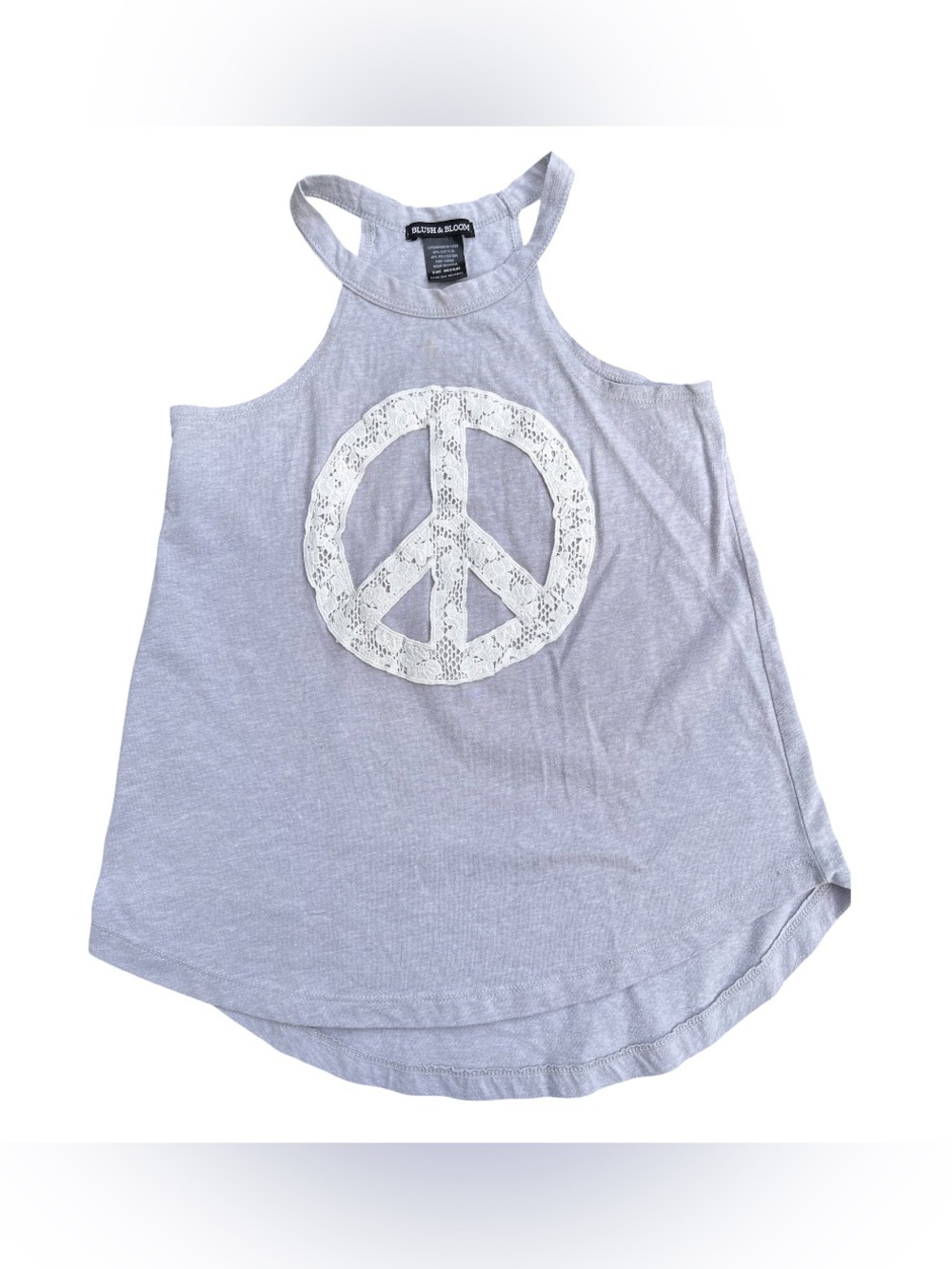 Blush & Bloom Girl’s Halter Tank Top Gray w/ Peace Symbol Size Youth M